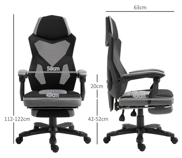 Vinsetto Scaun de Birou Ergonomic Reclinabil cu Suport Picioare Retractabil, Gri | Aosom Romania