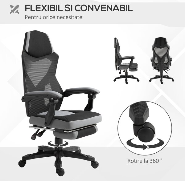 Vinsetto Scaun de Birou Ergonomic Reclinabil cu Suport Picioare Retractabil, Gri | Aosom Romania