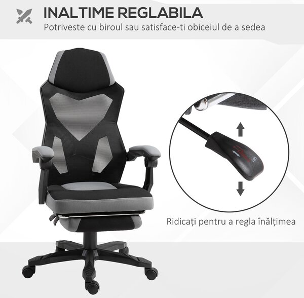 Vinsetto Scaun de Birou Ergonomic Reclinabil cu Suport Picioare Retractabil, Gri | Aosom Romania