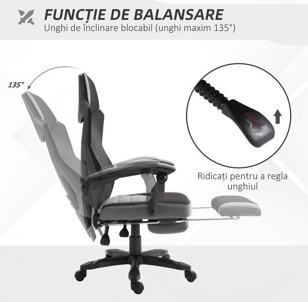 Vinsetto Scaun de Birou Ergonomic Reclinabil cu Suport Picioare Retractabil, Gri | Aosom Romania