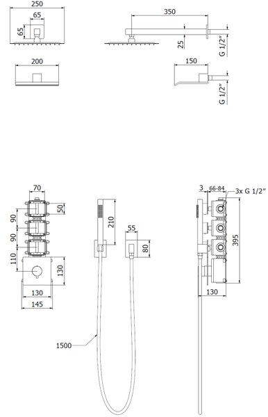 Mexen Boka, set de duș ascuns, negru mat, 7603-03-70