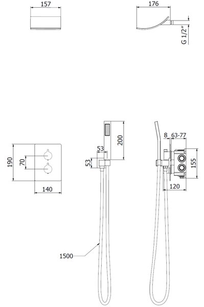 Mexen Salto, set de duș ascuns, negru mat, 7604-02-70