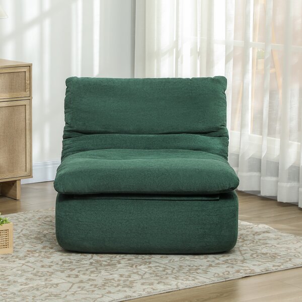 HOMCOM Scaun de Podea Modern și Capitonaț din Țesătură cu Aspect Catifelat Verde | Aosom Romania