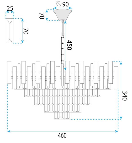 Lampă suspendată Cristal G050-CP 50CM GOLD