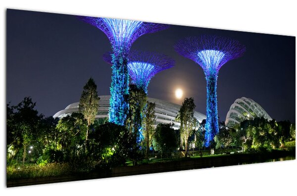 Tablou cu lună plină în grădinile din Singapur (120x50 cm)