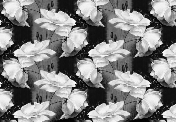 Fototapet - Ornament floral - alb negru (254x184 cm)