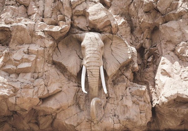 Fototapet - Elefant sculptat în piatră - bej (254x184 cm)