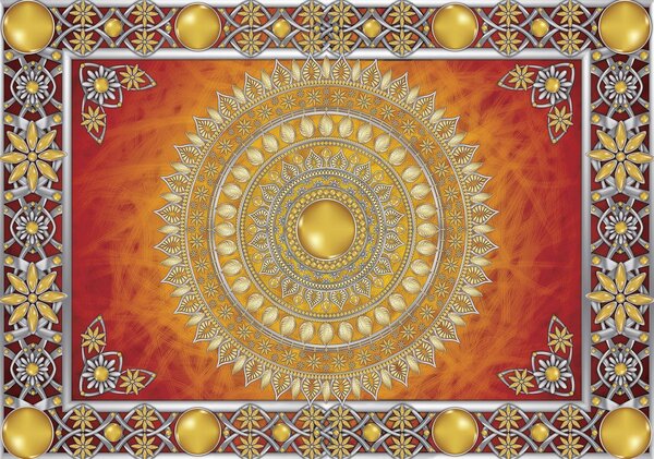 Fototapet - Mandala aurie și roșie (254x184 cm)
