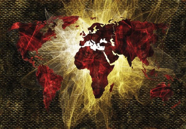 Fototapet - Harta lumii lumina roșie și aurie (152,5x104 cm)