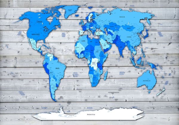 Fototapet - Harta - albastră pe lemn (152,5x104 cm)