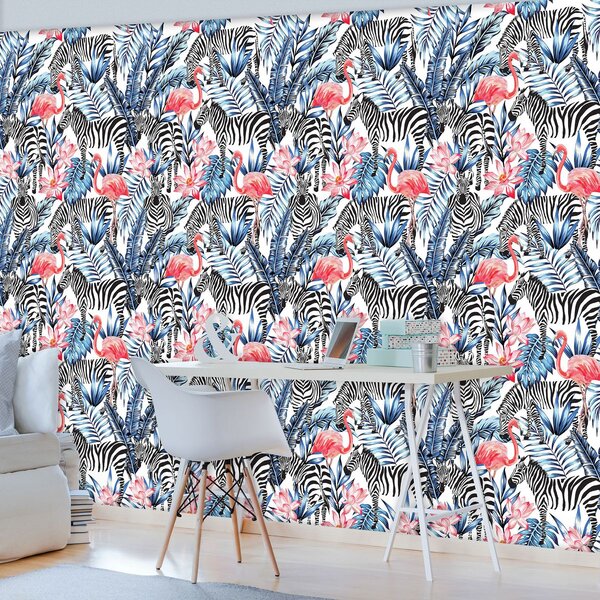Fototapet - Mozaic - zebra cu flamingo (254x184 cm)