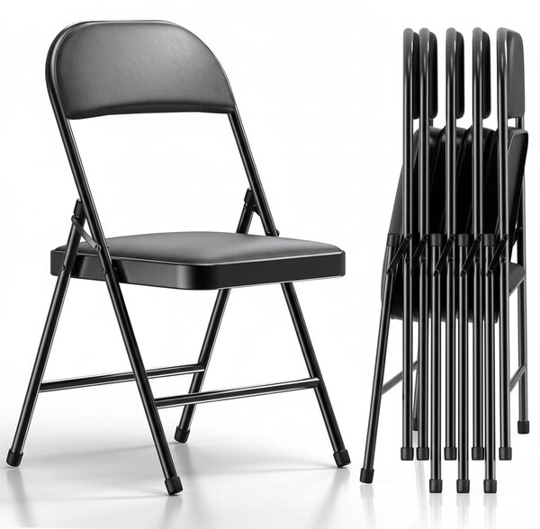 Set 6 scaune pliante cu sezut Buretat, 42x42x78 cm, Cadru Metalic, pentru Evenimente/Casa