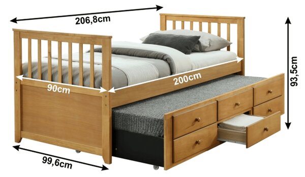 Pat de o persoană 90 cm Ahlan (stejar) (cu somieră). Promo -19%. 1002458