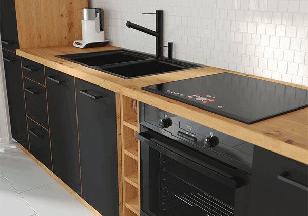 Dulap pentru frigider încorporat Meriel 60 LO-210 2F (negru + stejar artisan). 1033994
