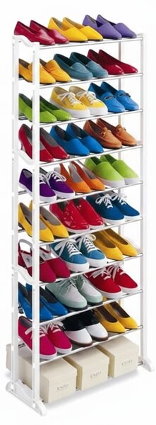Pantofar pentru organizare eficienta, 30 perechi, model cu 10 rafturi, alb