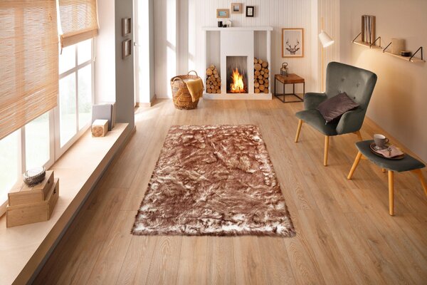 Covor My home Sammo, blana artificiala, maro/alb, 160/230 cm