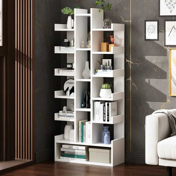 Mobilier biblioteca cu 18 rafturi, modern Tree of Knowledge, 51x18x168cm alb