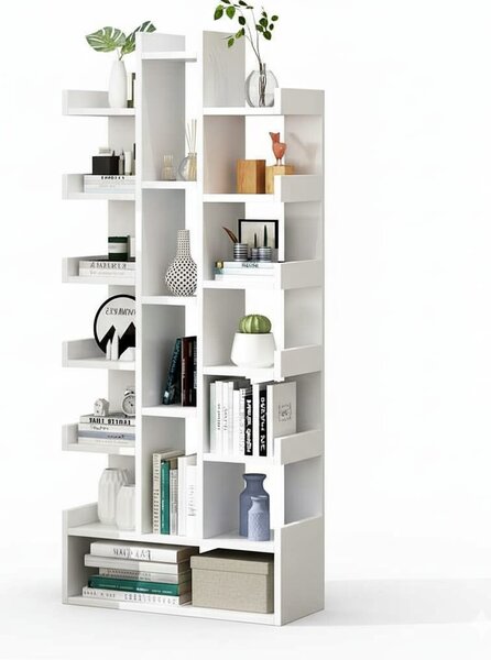 Mobilier biblioteca cu 18 rafturi, modern Tree of Knowledge, 51x18x168cm alb
