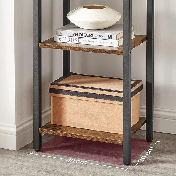 Raft tip biblioteca cu 6 etaje, cadru metalic si polite din lemn, 30x40x187 cm, stil industrial maro rustic-negru