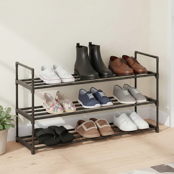Suport Pantofi Metalic, 3 Niveluri, Capacitate 12-15 Perechi, Stivuibil, 92 x 30 x 54 cm, Negru