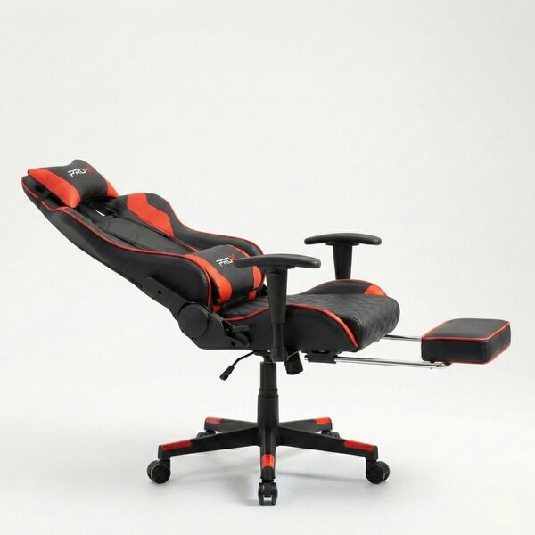 PRO-X COMFORT Scaun Gaming cu Suport pentru Picioare, Negru-Rosu