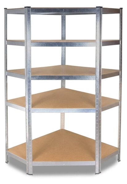 Raft metalic de colt, 5 polițe MDF, cadru oțel galvanizat, 175 kg/poliță, 180×90×40 cm