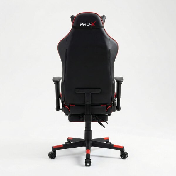 PRO-X COMFORT Scaun Gaming cu Suport pentru Picioare, Negru-Rosu