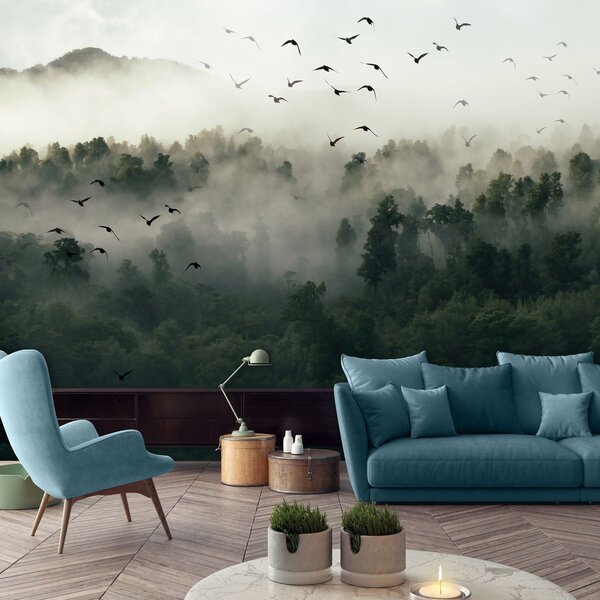 Fototapet - Păsări, pădure și ceață (152,5x104 cm)