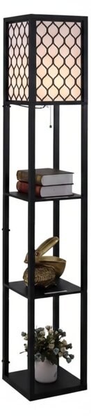 Lampadar cu 3 rafturi și abajur ajurat, 160 cm, negru
