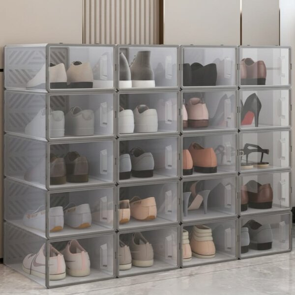 Dulap pentru pantofi modular, cu orificii de ventilatie, 10 cuburi, transparente, stivuibile