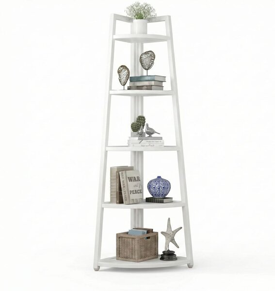 Raft biblioteca de colt cu 5 polite, alb, 52 x 34 x 110cm