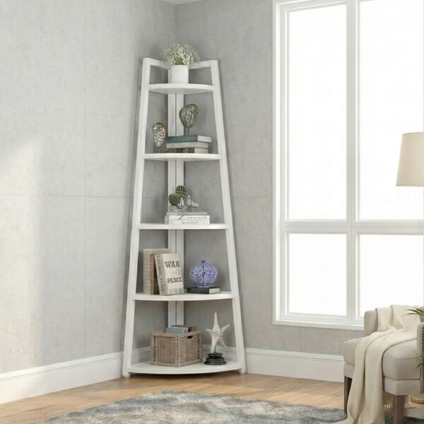 Raft biblioteca de colt cu 5 polite, alb, 52 x 34 x 110cm