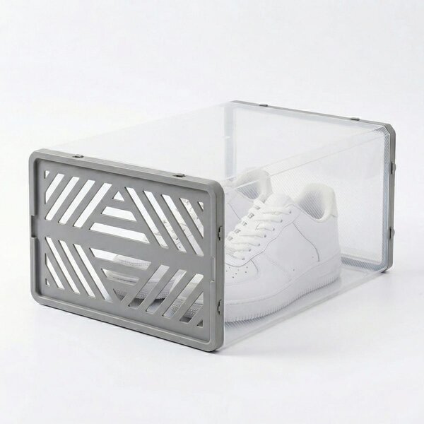 Dulap pentru pantofi modular, cu orificii de ventilatie, 10 cuburi, transparente, stivuibile