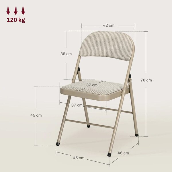 Set de 6 Scaune Pliabile din Metal, Sezut Tapitat din Piele PU, Spatar Deschis