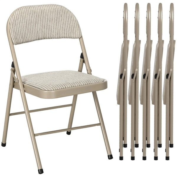 Set de 6 Scaune Pliabile din Metal, Sezut Tapitat din Piele PU, Spatar Deschis
