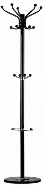 Cuier tip pom din metal cu baza de marmura, 14 agatatoare, 176cm, negru