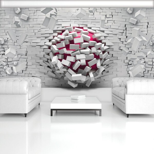 Fototapet - 3D minge cu perete alb din cărămizi (254x184 cm)