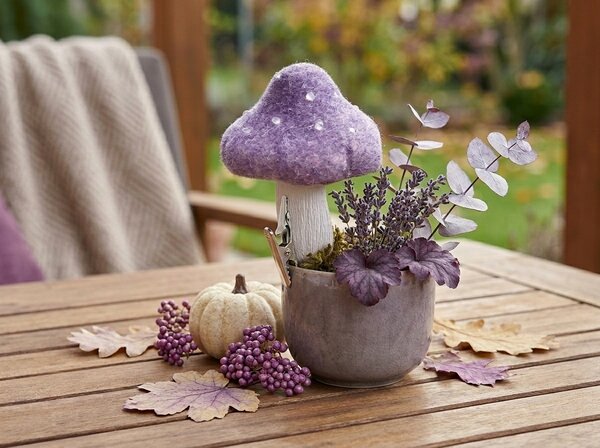 Decoratiune de toamna cu clips MUSHROOM 13,5 cm, mov