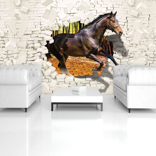 Fototapet - Calul a sărit din perete 3D (254x184 cm)