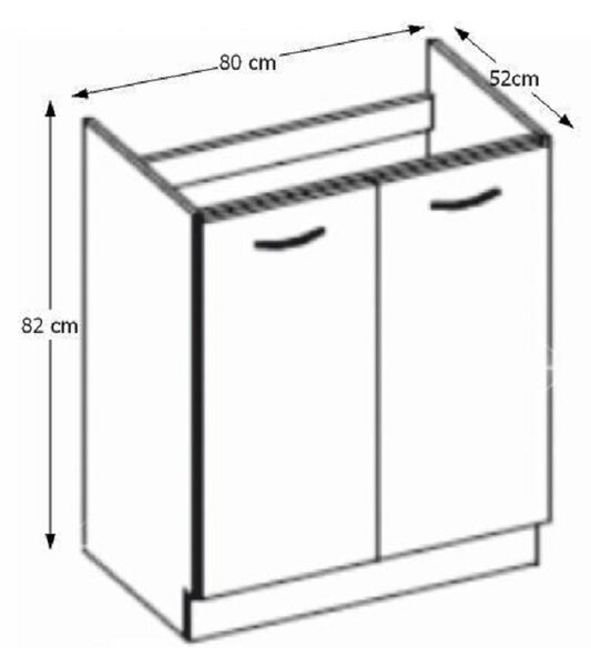 Dulap inferior de bucătărie sub chiuvetă 80 ZL 2F BB Pleitton (Gri ultralucios). 1014696