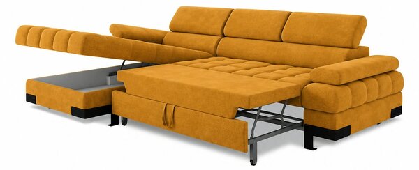Coltar extensibil cu lada SELVA MINI, sezlong stanga, stofa catifelata