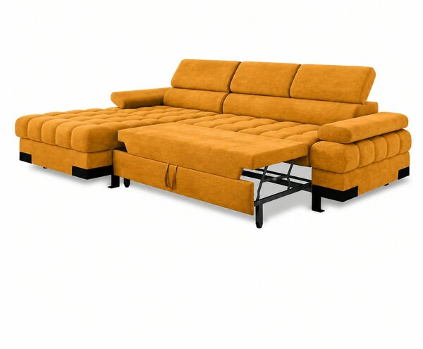 Coltar extensibil cu lada SELVA MINI, sezlong stanga, stofa catifelata