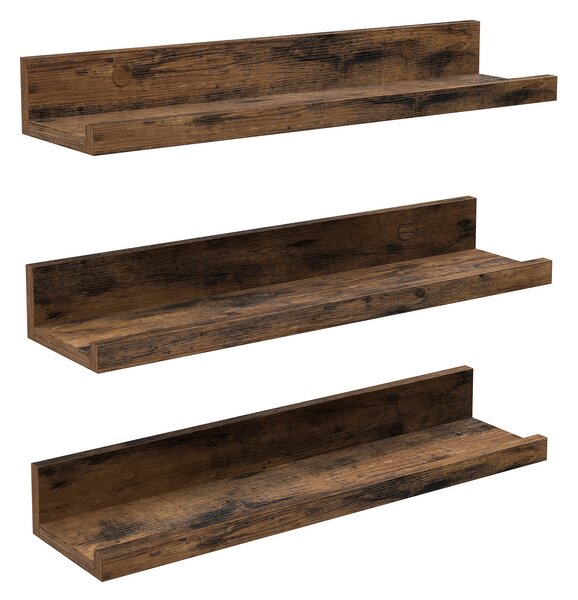 Set 3 buc rafturi de perete TAYLOR 38x10 cm, maro rustic