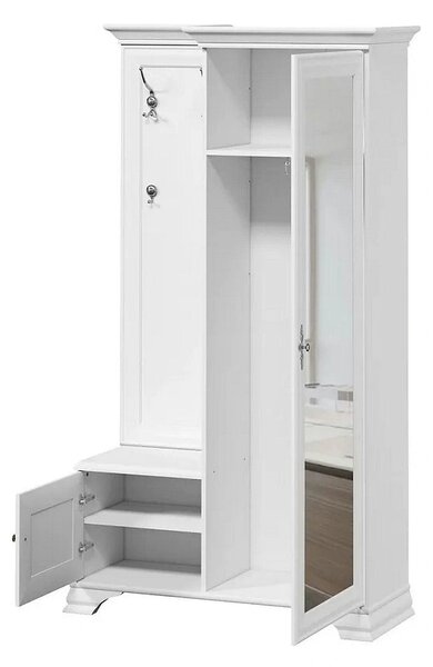 Mobilier hol cu oglinda IDENTO, alb, 115x44x210 cm