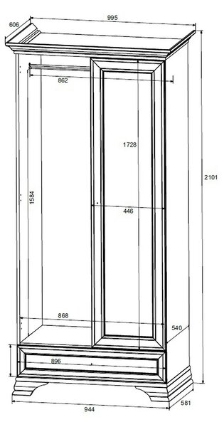 Dulap vintage alb IDENTO, alb, cu 2 usi si un sertar, 100x61x210 cm