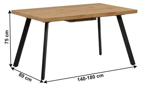 Masa extensibila AKAIKO, stejar/negru, 140/180x80x75 cm
