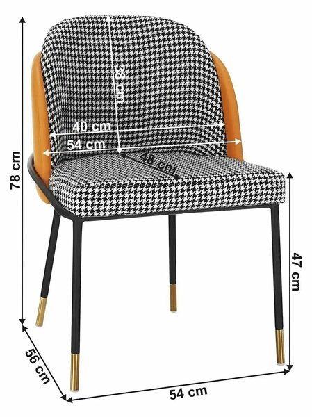 Scaun KIRNA, alb/negru/galben, stofa clasica/piele ecologica, 54x56x78