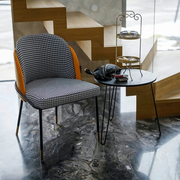 Scaun KIRNA, alb/negru/galben, stofa clasica/piele ecologica, 54x56x78