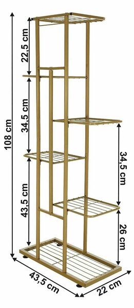 Etajera BAMIR TIP 3, auriu, metal, 44x22x108 cm