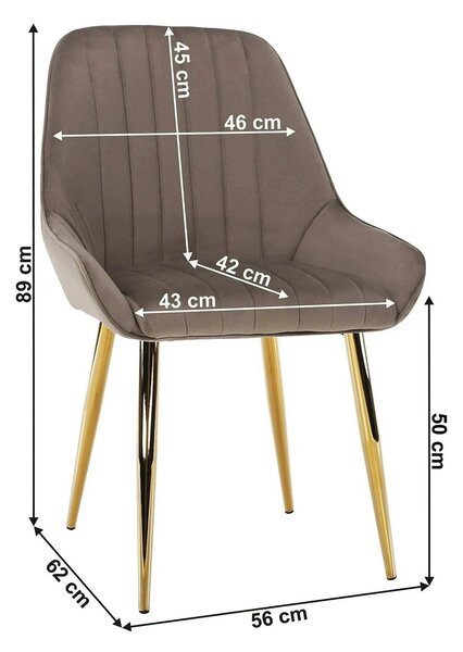 Scaun PERLIA, grej/auriu, metal/stofa catifelata, 56x62x89 cm